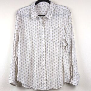 Spartina 449 Cream Button Down Shirt with a Happy Floral Pattern Size XL